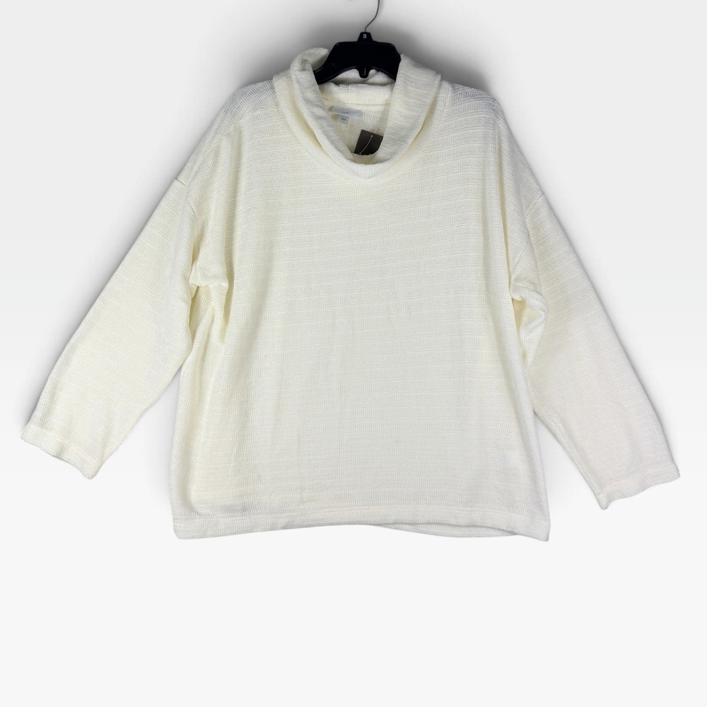 J. Jill Cowl Neck Sweater Womens Large Cream Textured Knit Drop Shoulder NEW